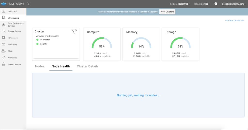 Cluster Details – Node Health Waiting for nodes