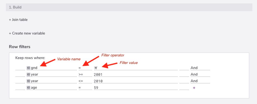 **Figure 5:** Filtering rows based on column criteria