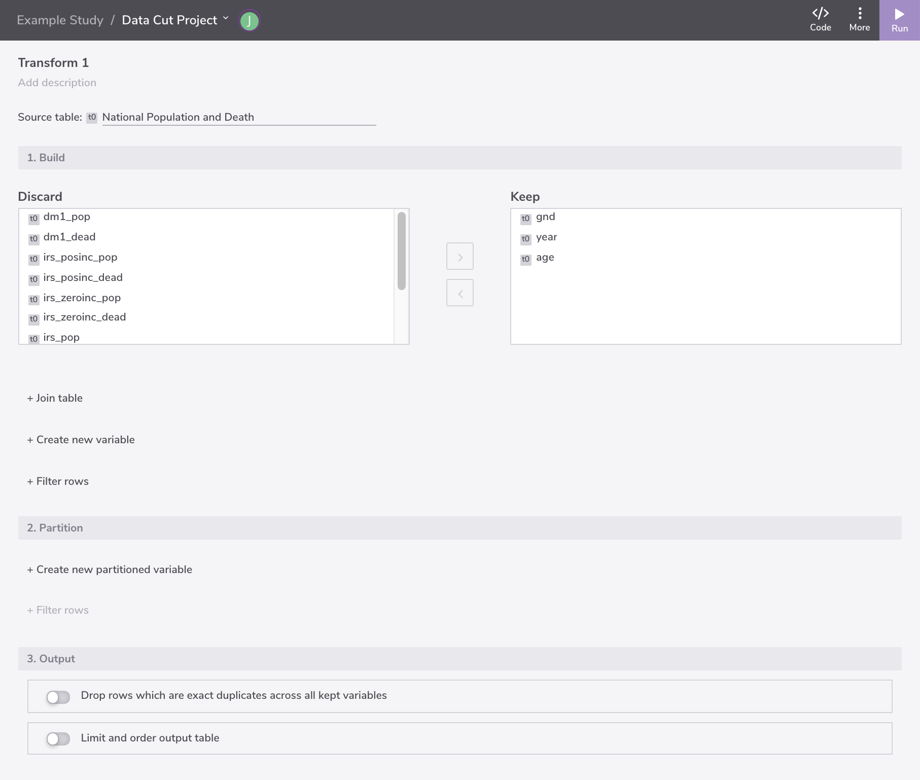 **Figure 3:** Data transformation dialog