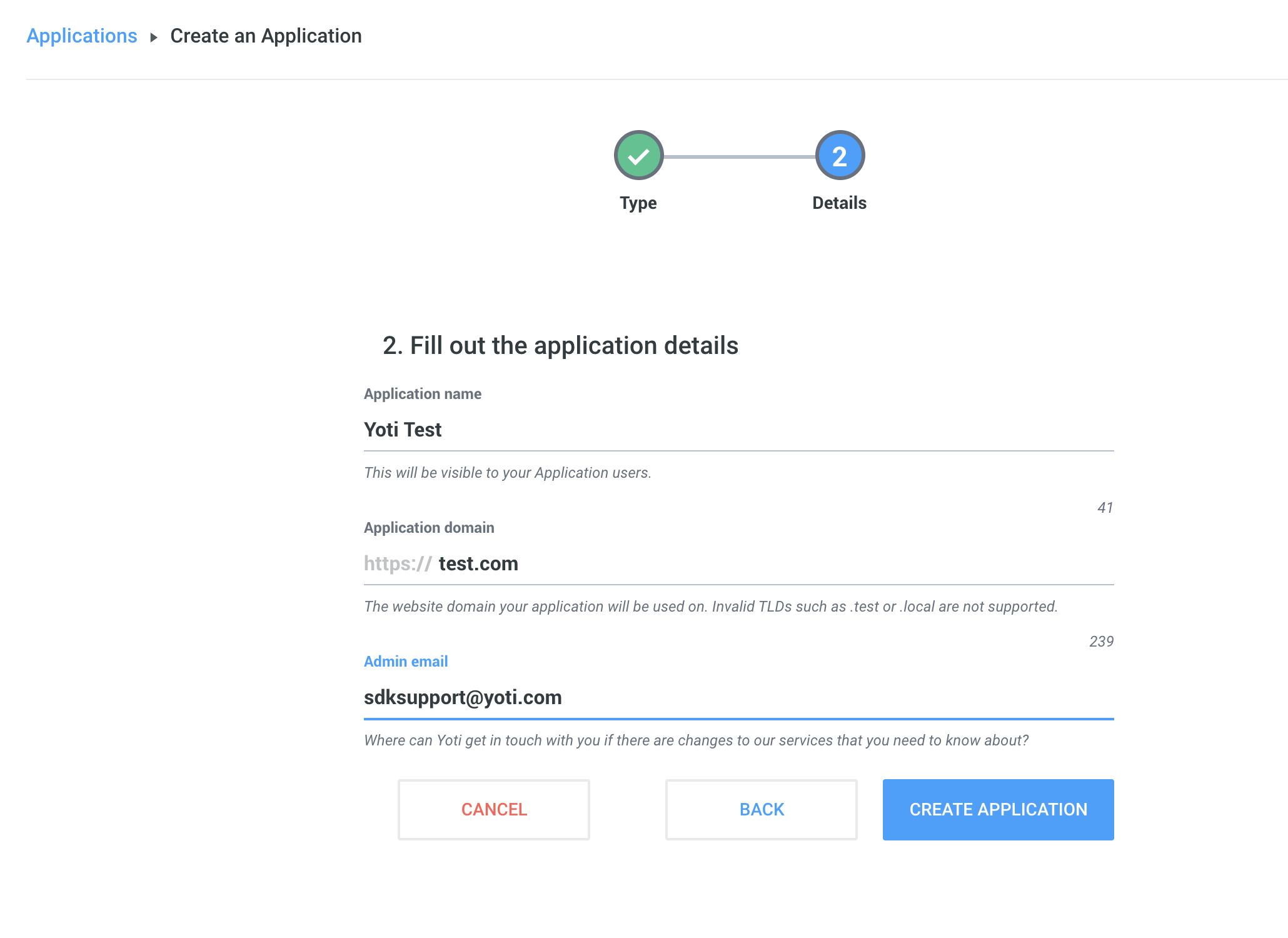 Example of Yoti Doc Scan or Yoti Age Scan application details