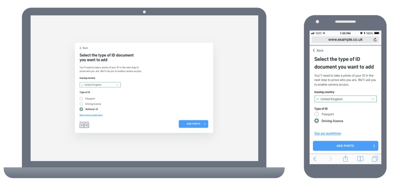 Identity verification layouts - Web and Mobile