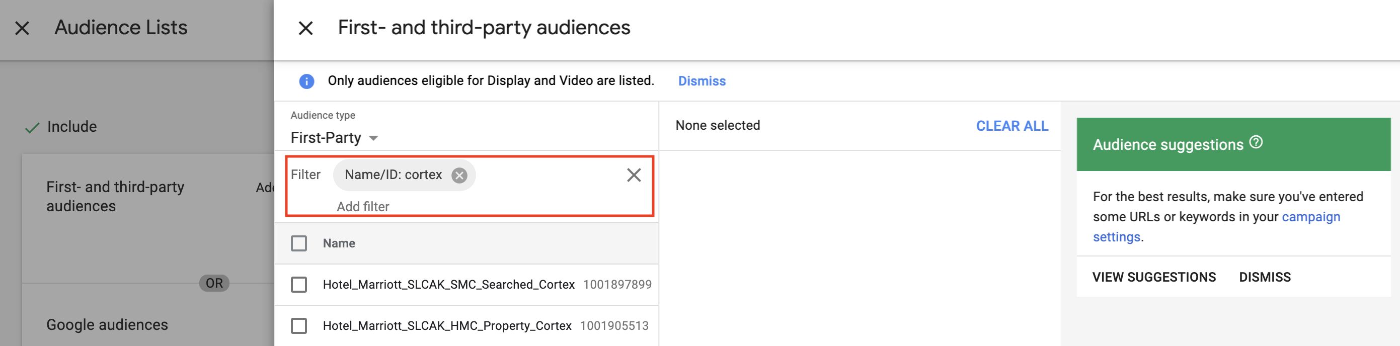 DV360 First- and Third-party Audience page