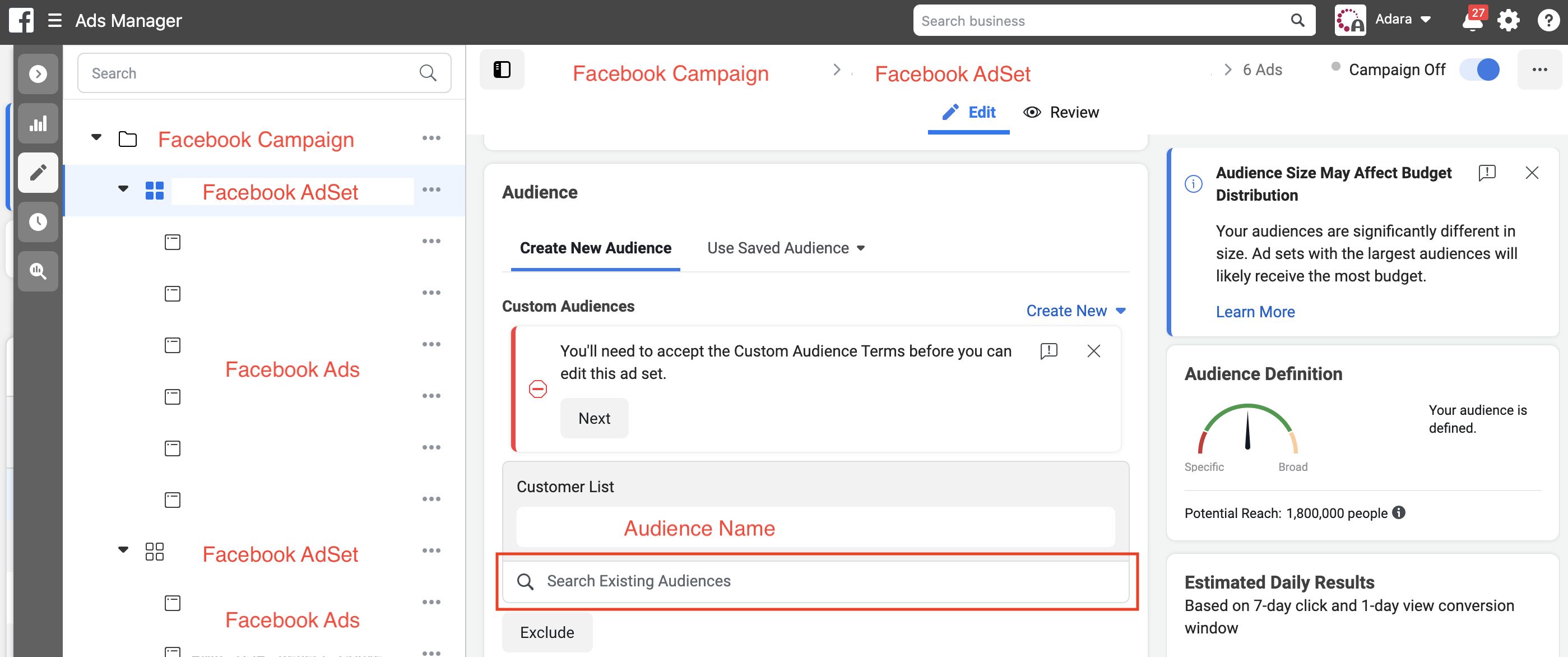 Facebook Business Manager - Audience Manager page