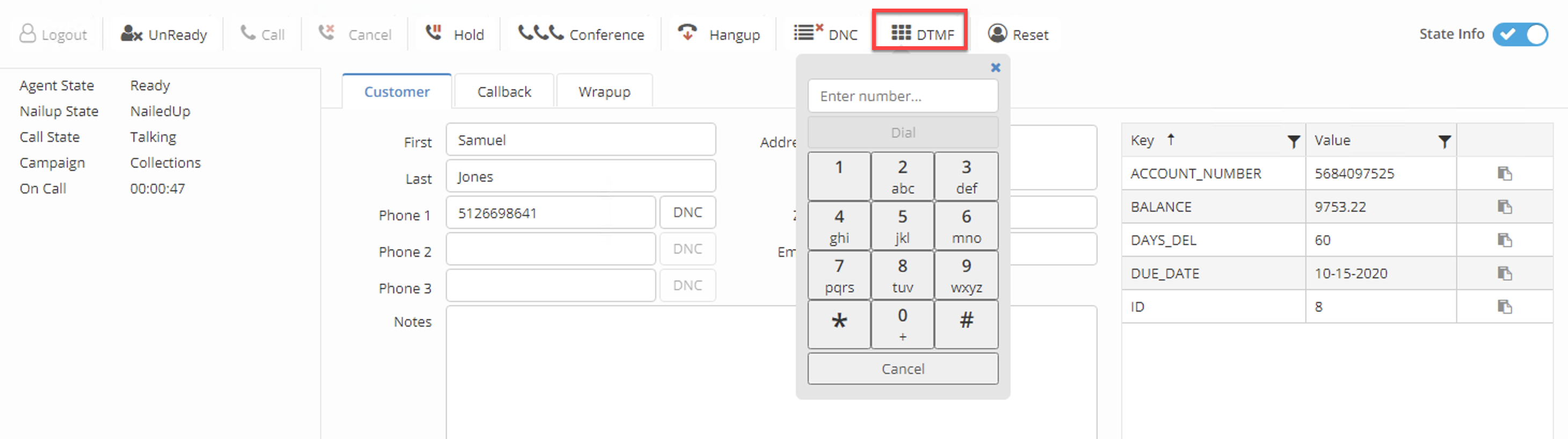 DTMF number pad in Classic layout