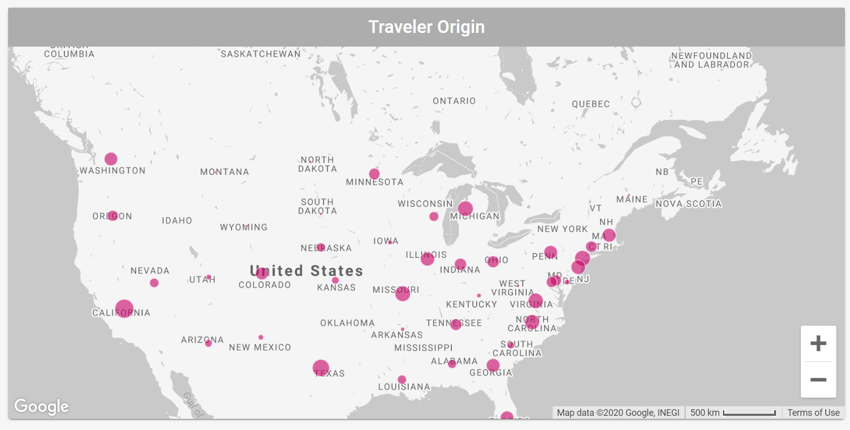 Cortex Catalog - Audience Insights Detail for **Traveler Origin** Map
