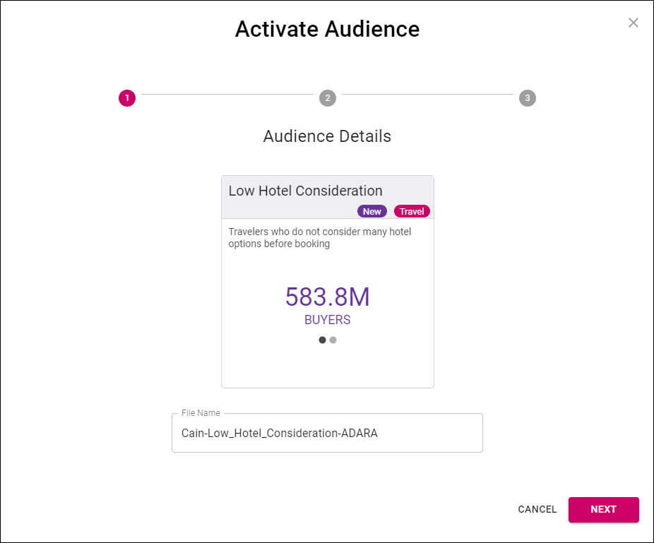 Cortex Catalog - Activate Audience modal view to Set Filename