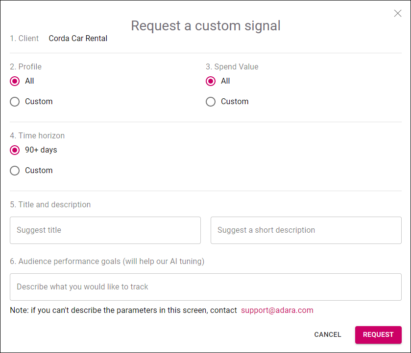 Cortex Search - Request Custom Signal form