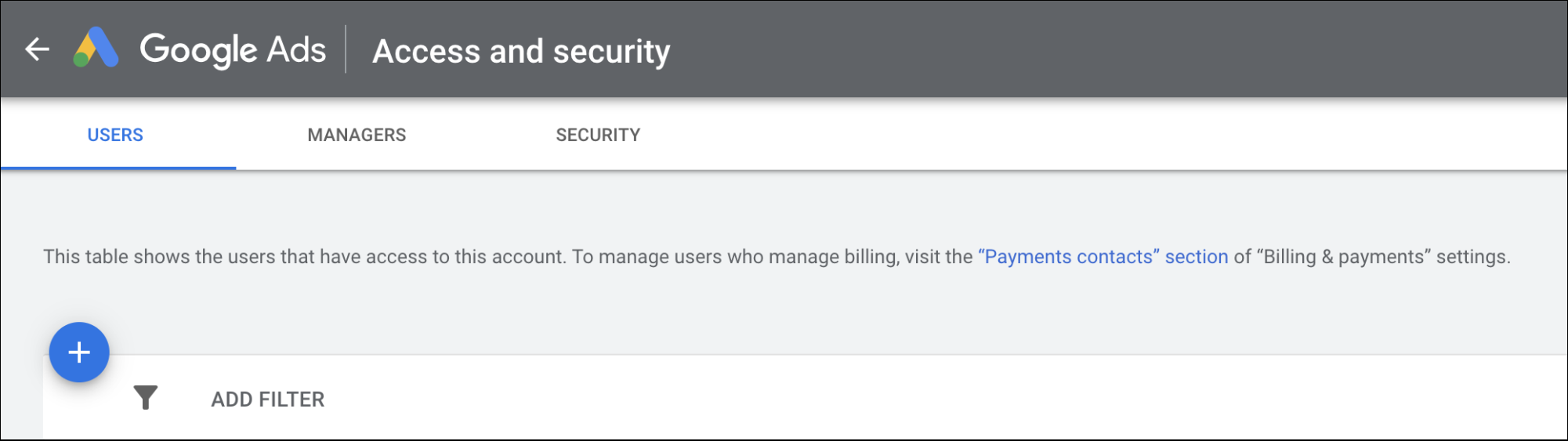 Google Ads - **Access and security** window