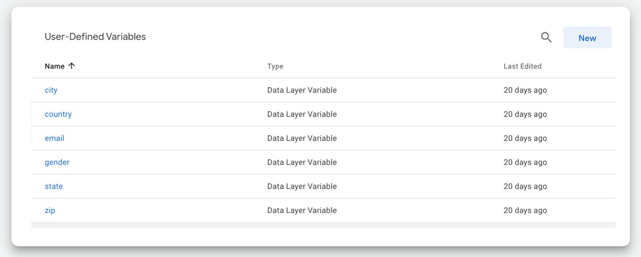 GTM: page shows  user defined variables that map to the data layer