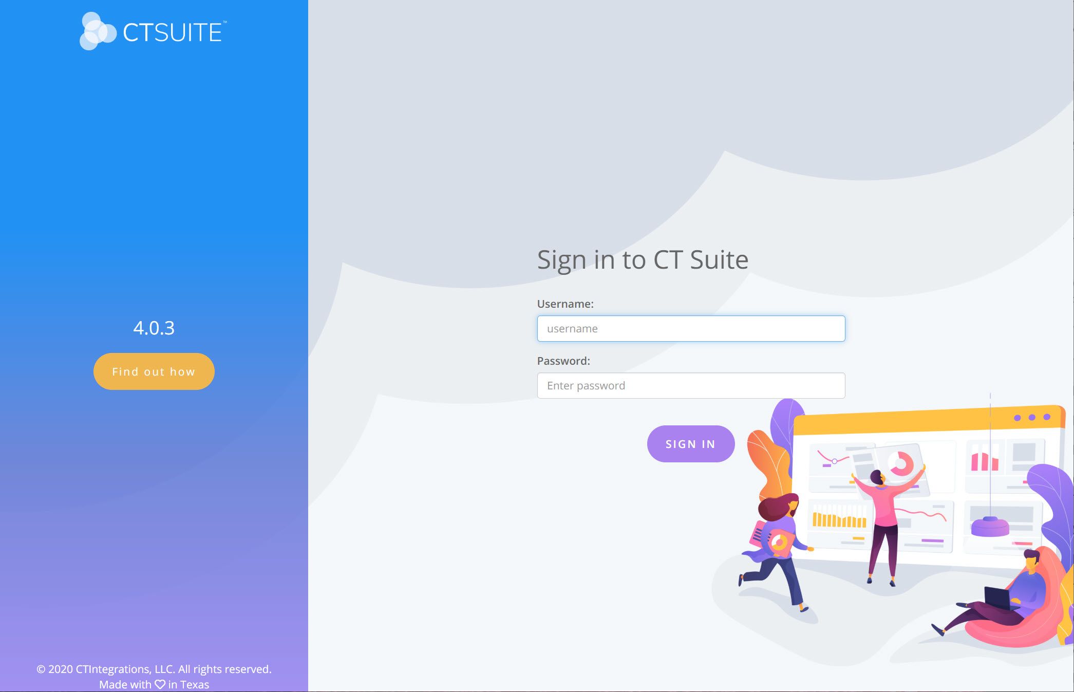 Login screen for CT Suite with Flex Layout