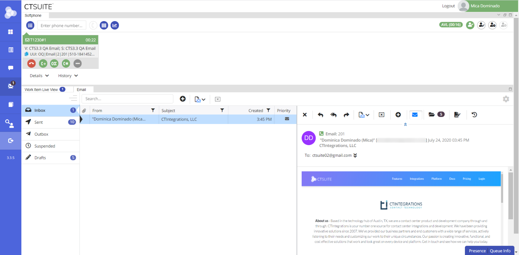 Email in Flex view