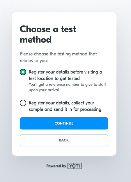 Self registration test method
