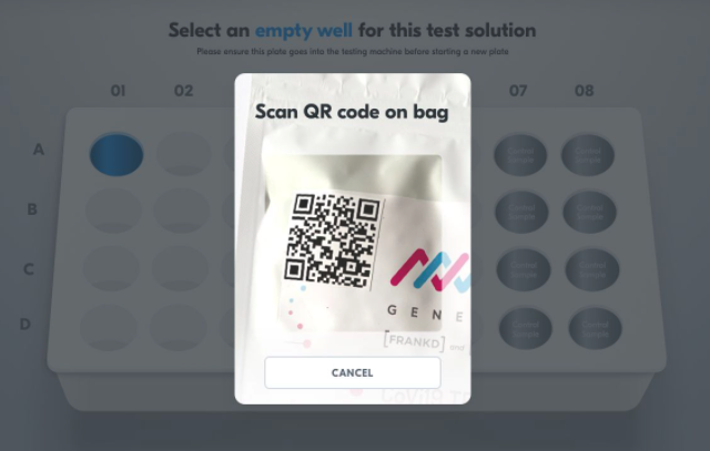 Home page > Start testing > Select machine > Select well > Scan QR