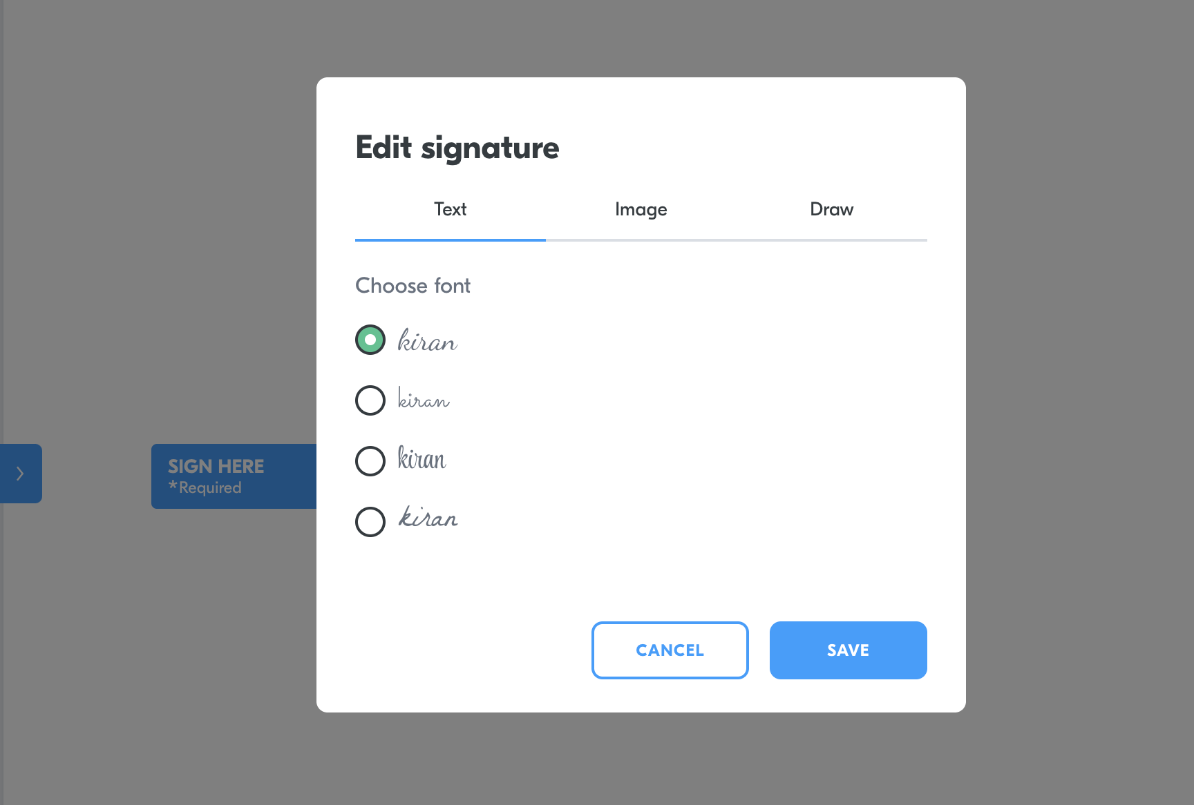 Signature text option