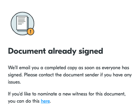 Primary signer already signed notification