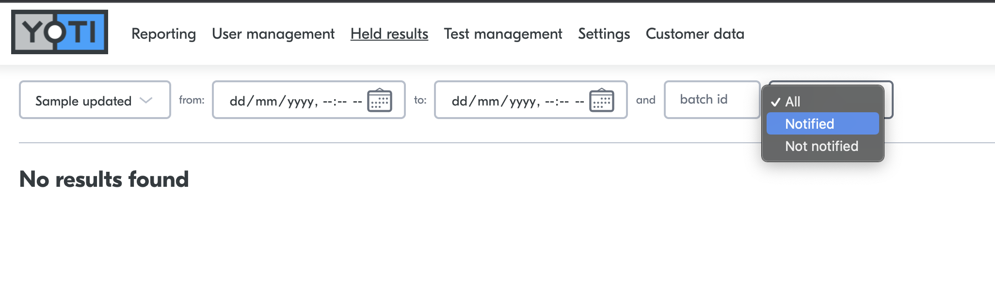 Filter on held results