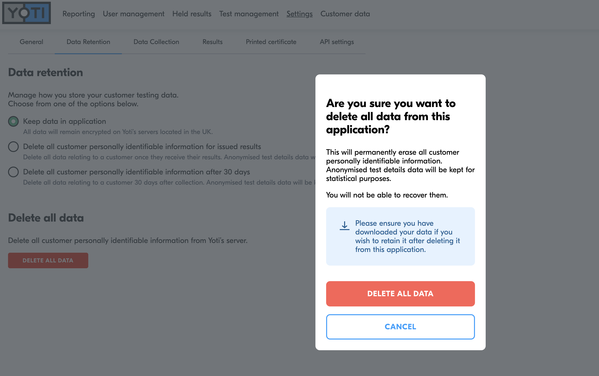 Delete all data