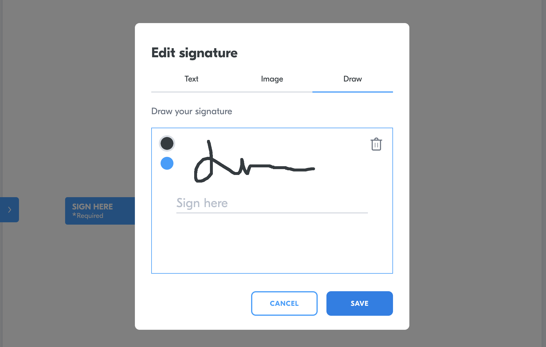 Signature draw option