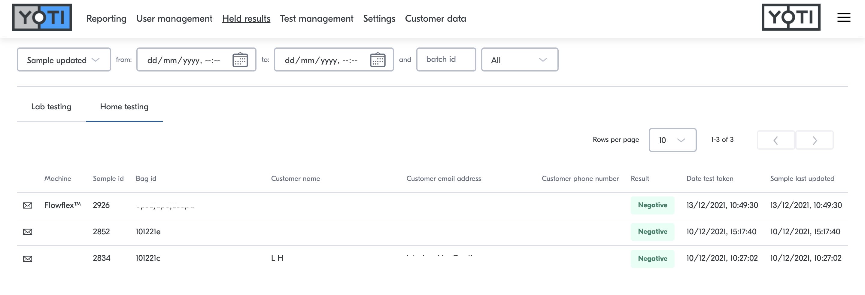 Home testing reporting