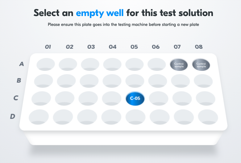 Home page > Start testing > Select machine > Select well