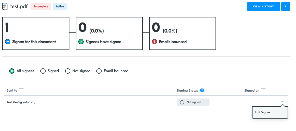 Active document &gt; Information&gt; Edit signer