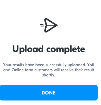 Home page > Upload machine results > Upload file> Upload complete