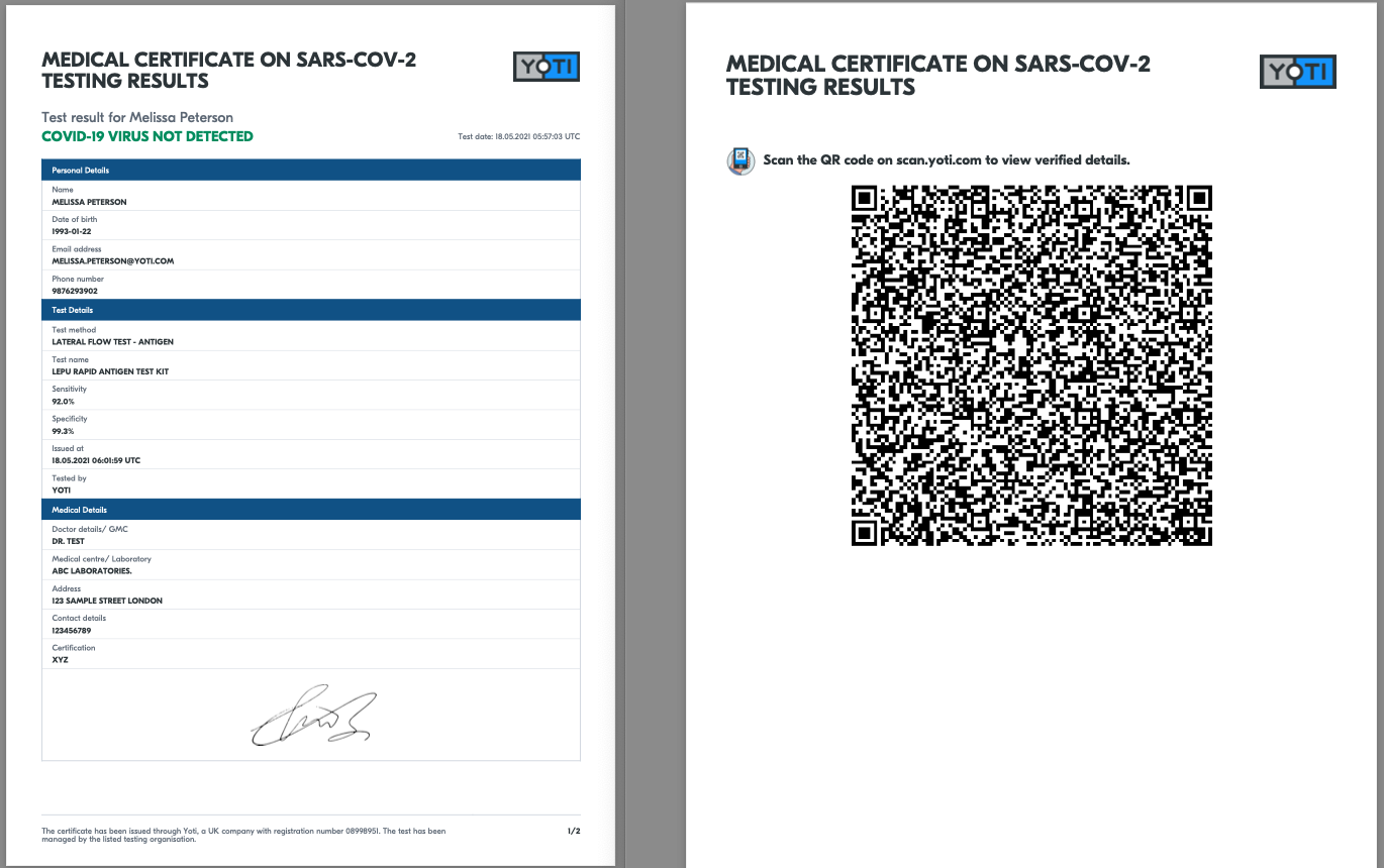 Printed certificate