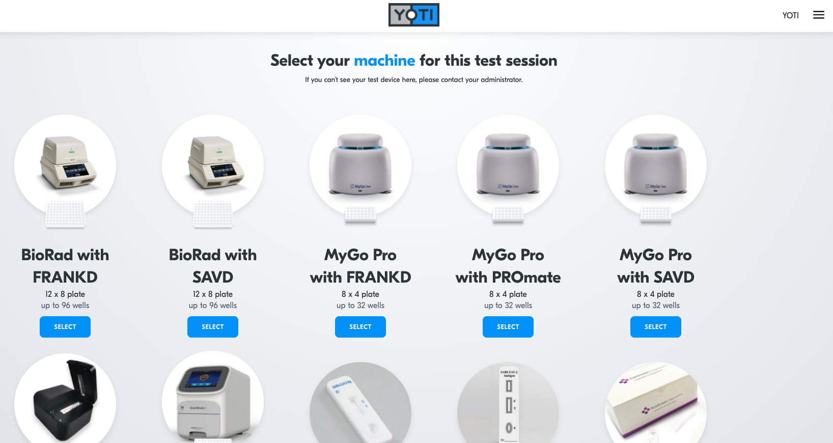 Home page > Start testing > Select machine