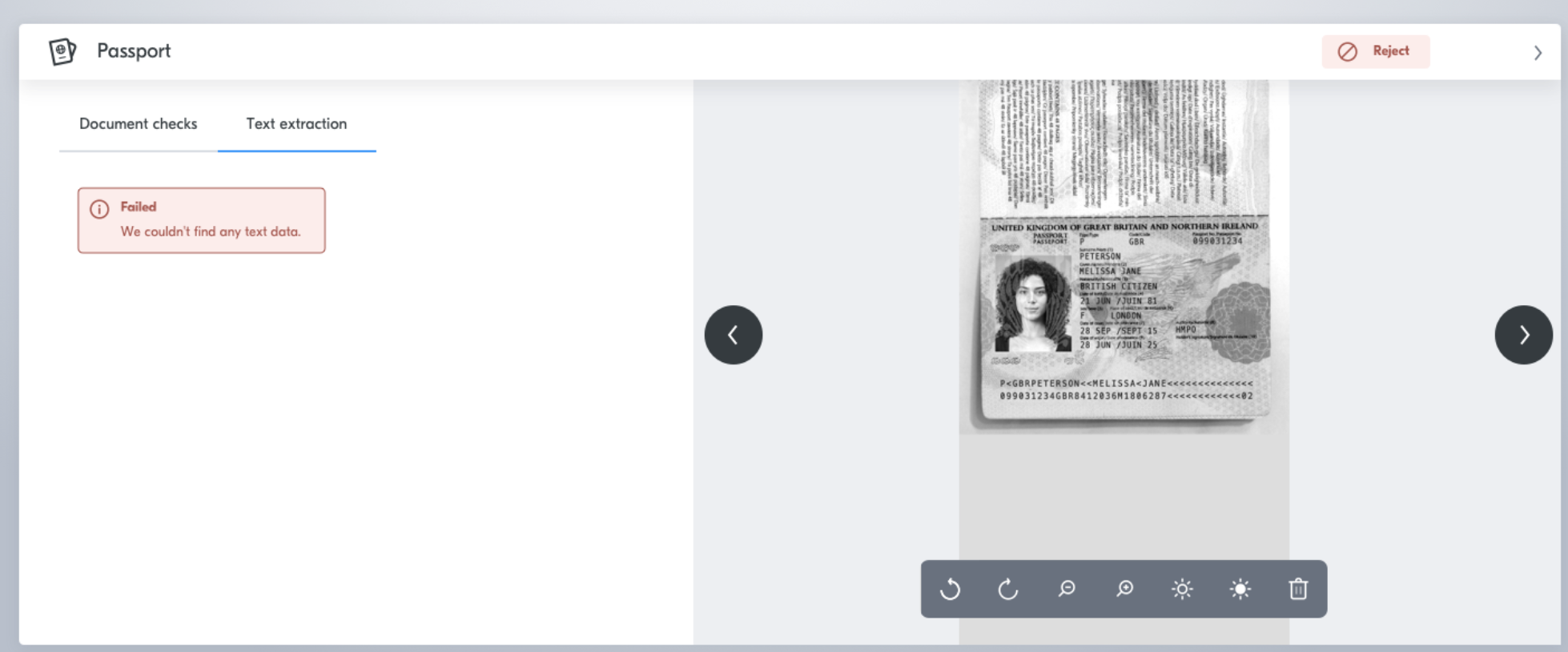 Document check result