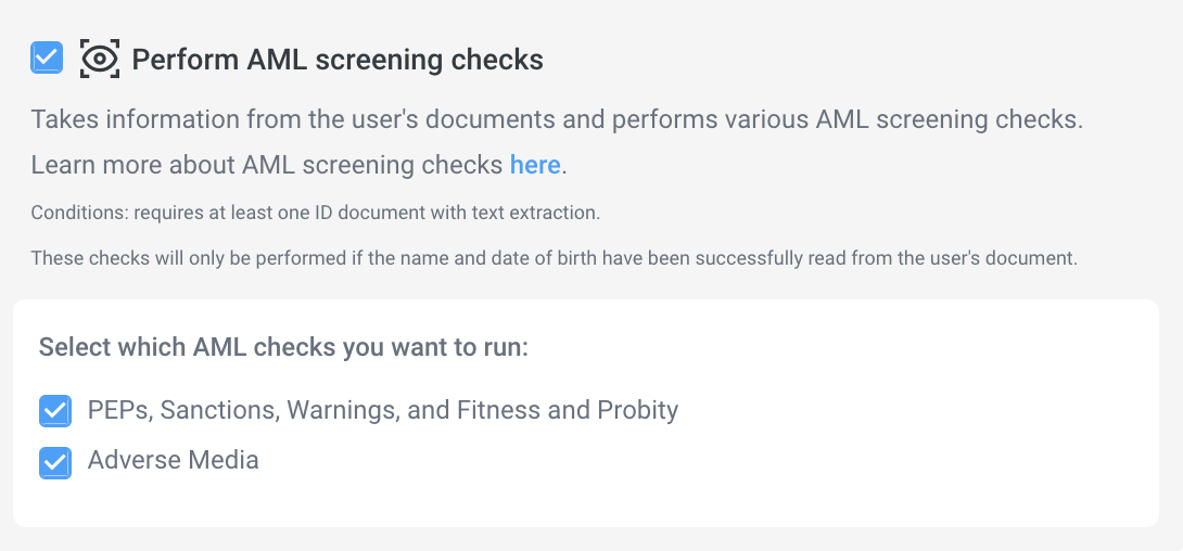 Application > Portal preferences >AML check