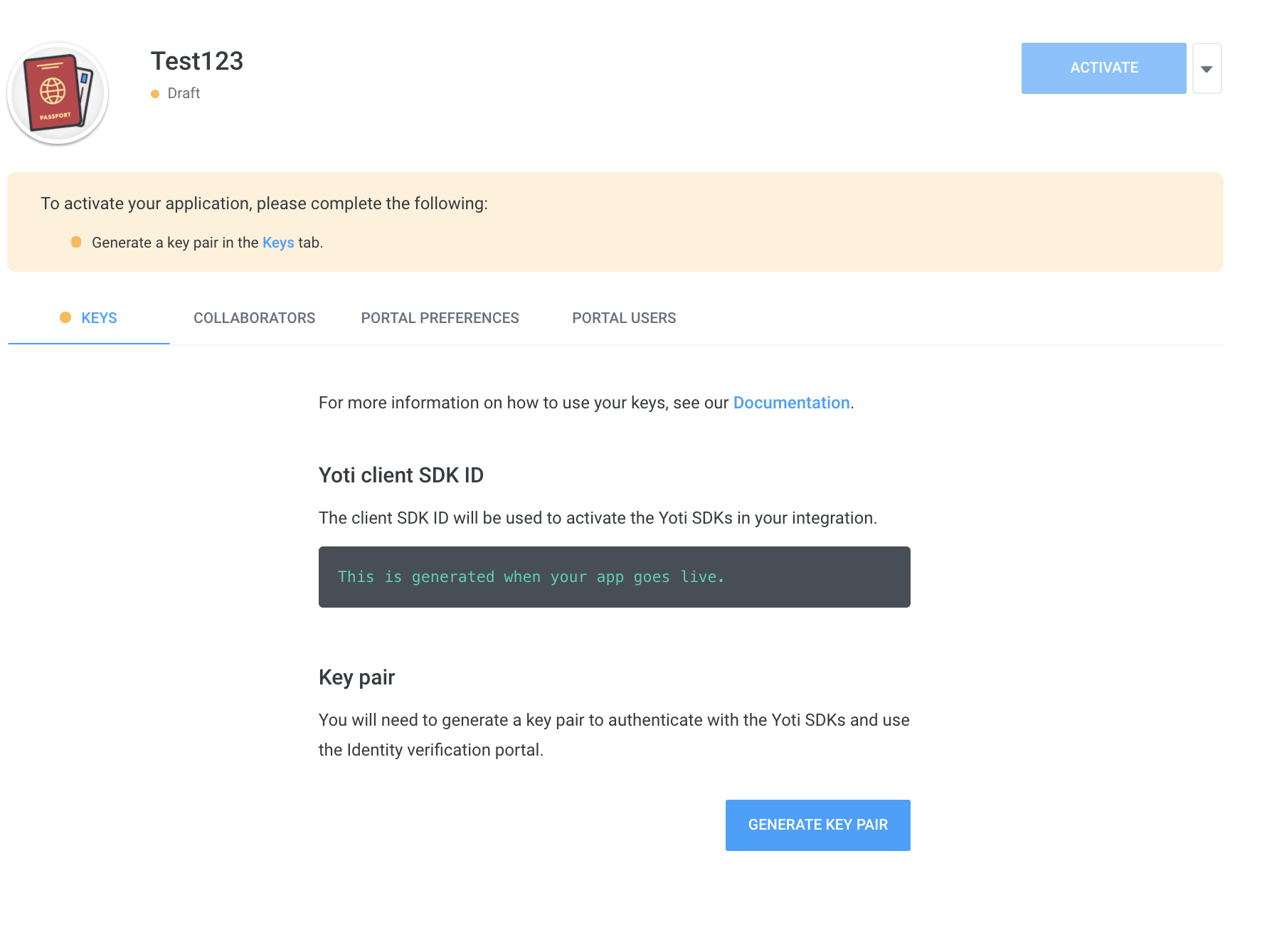 Creating an application > Keys