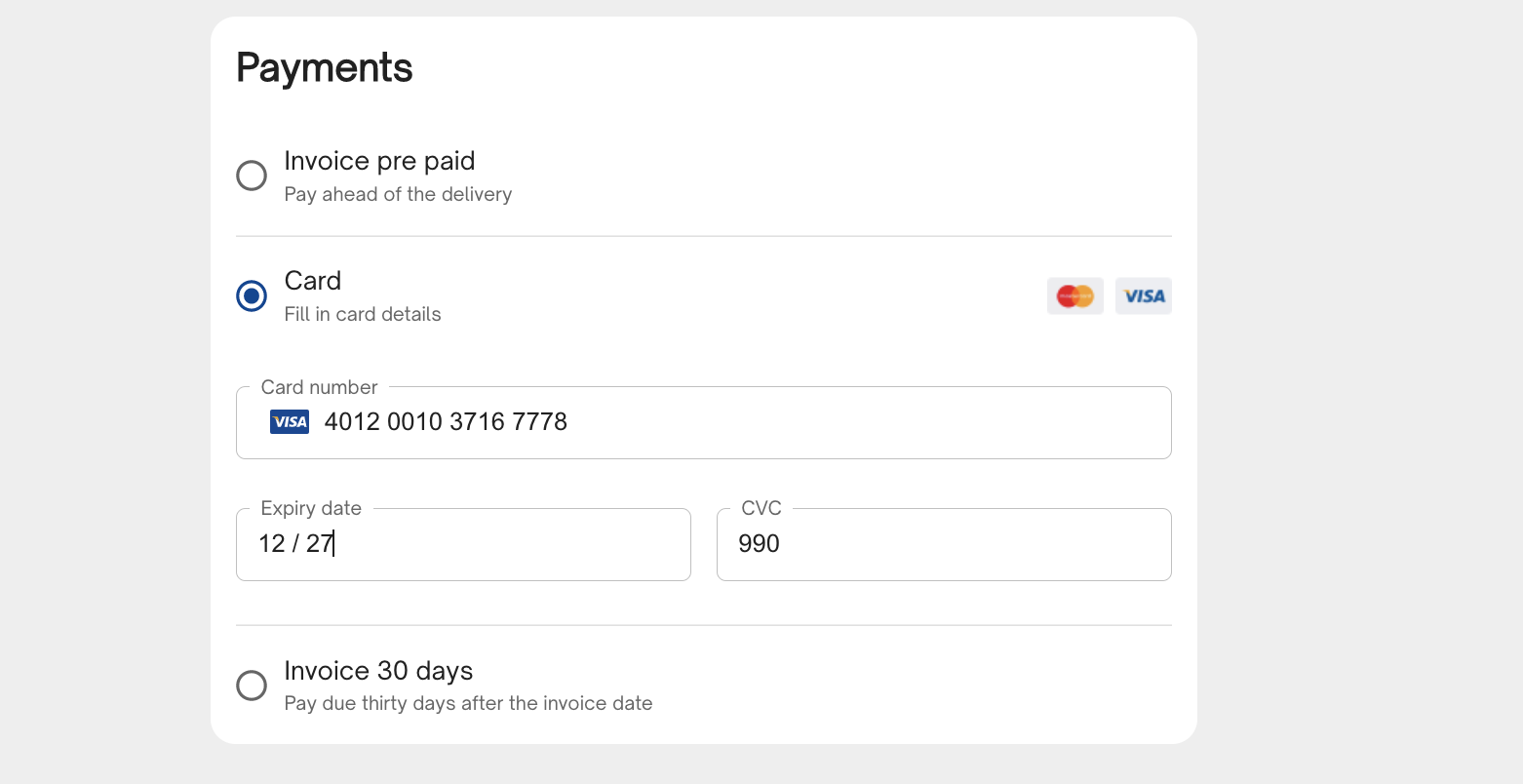Example of a Checkout with Card Payment method integration via Card Payment SDK V2