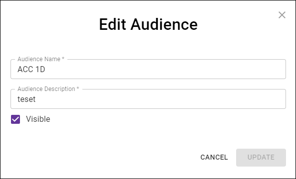 Cortex Catalog - **Edit Audience** modal view for editing audience properties update