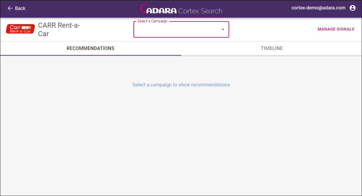 Cortex Search - no campaign yet selected