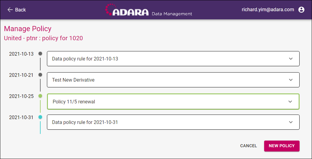 Cortex Data Management: Manage Policy View