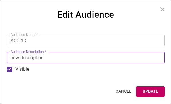 Cortex Catalog - **Edit Audience** modal view with updated audience properties