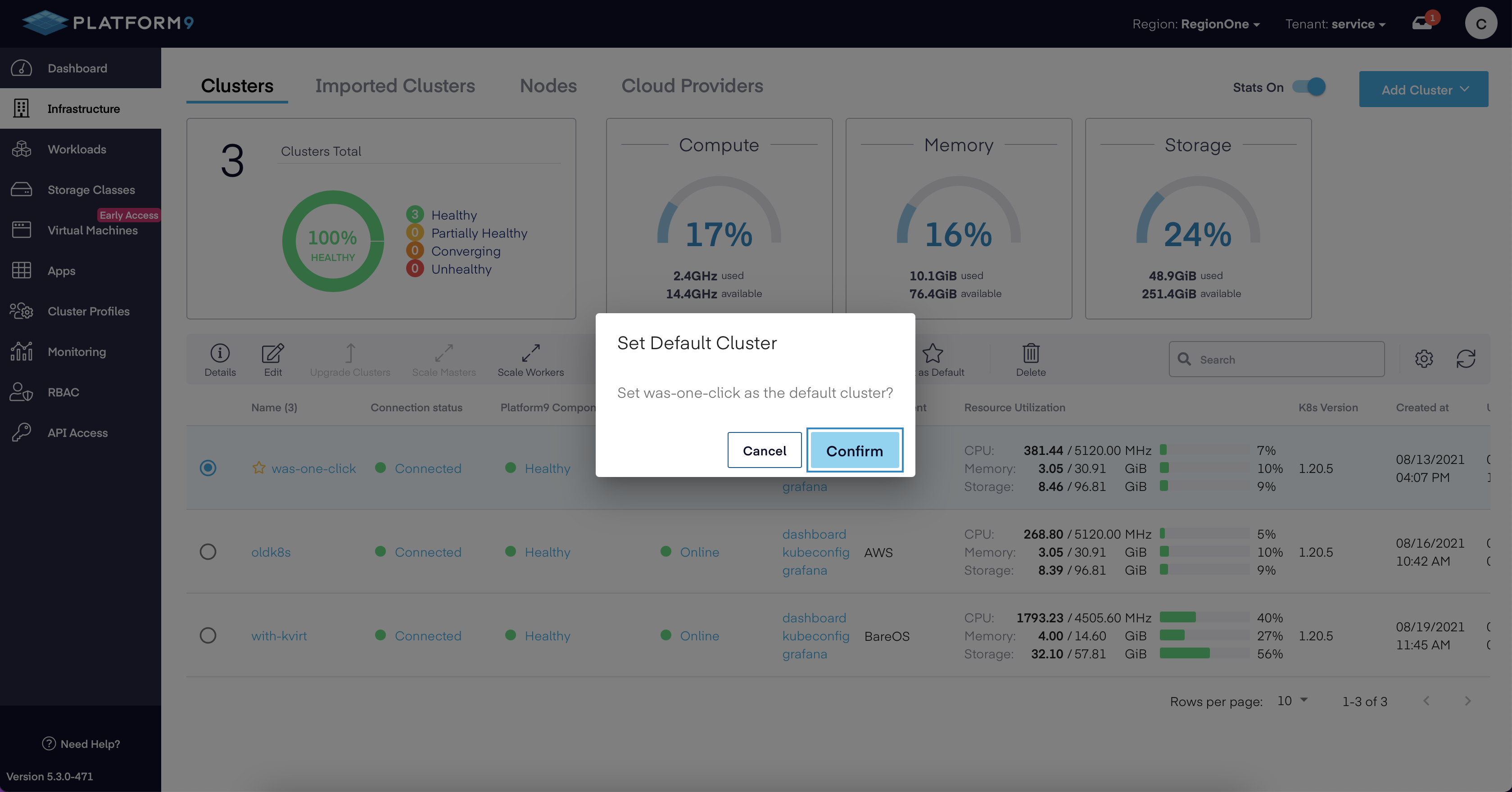 Set a default cluster