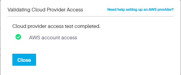 Platform9 – UI - AWS - Validating Cloud Provider Access