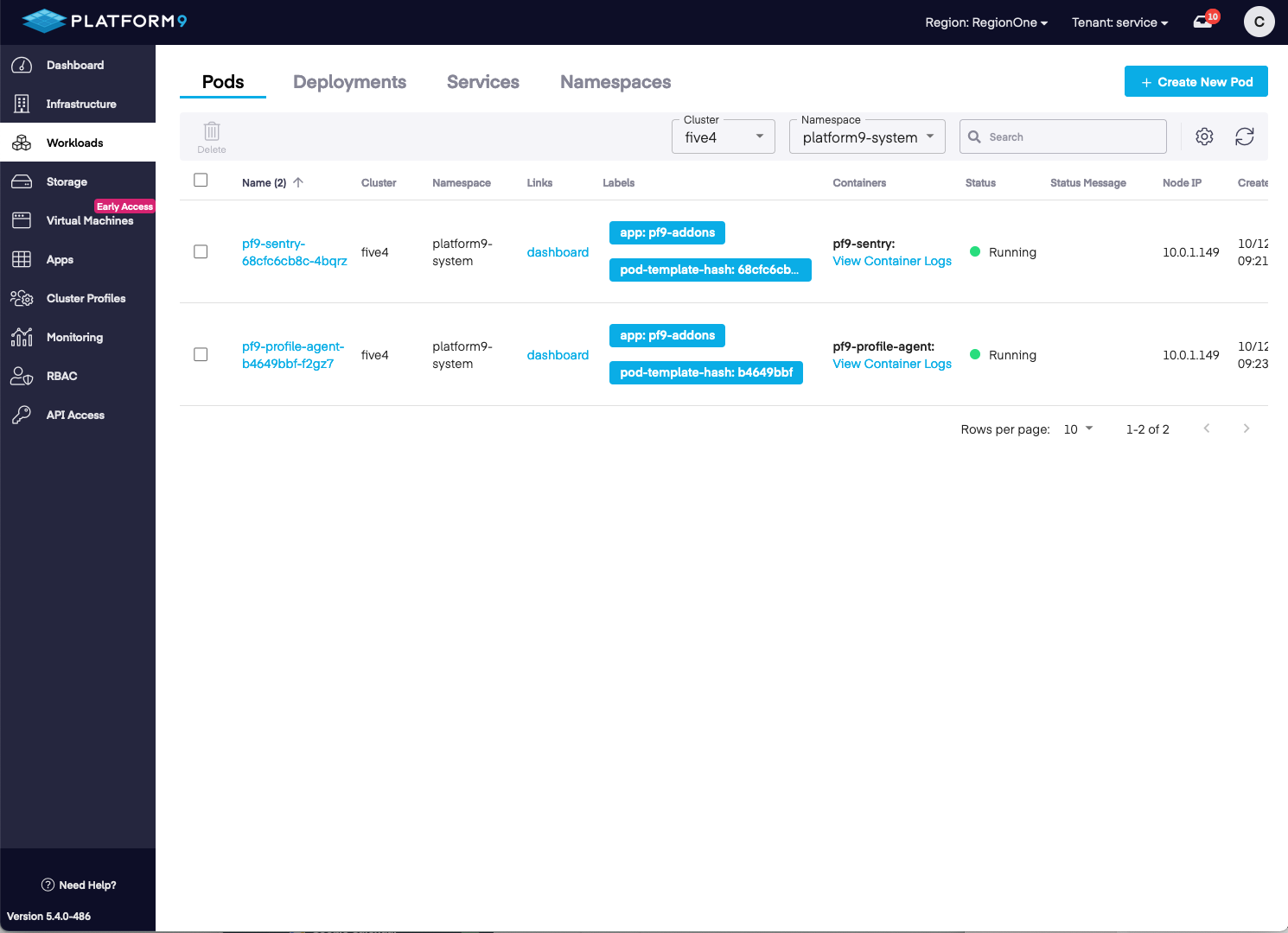 Pods Dashboard
