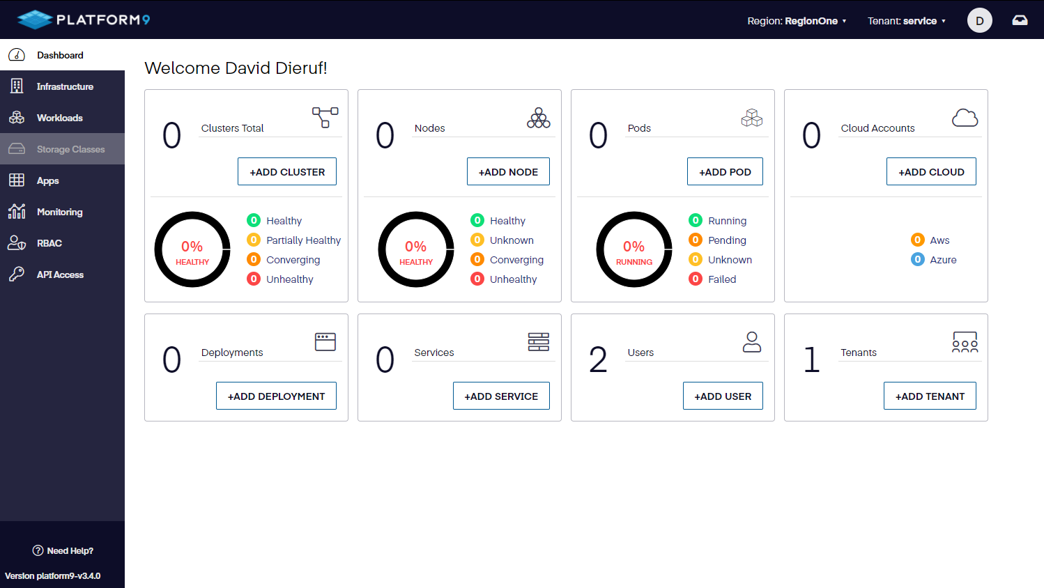 Platform9 – UI - Dashboard