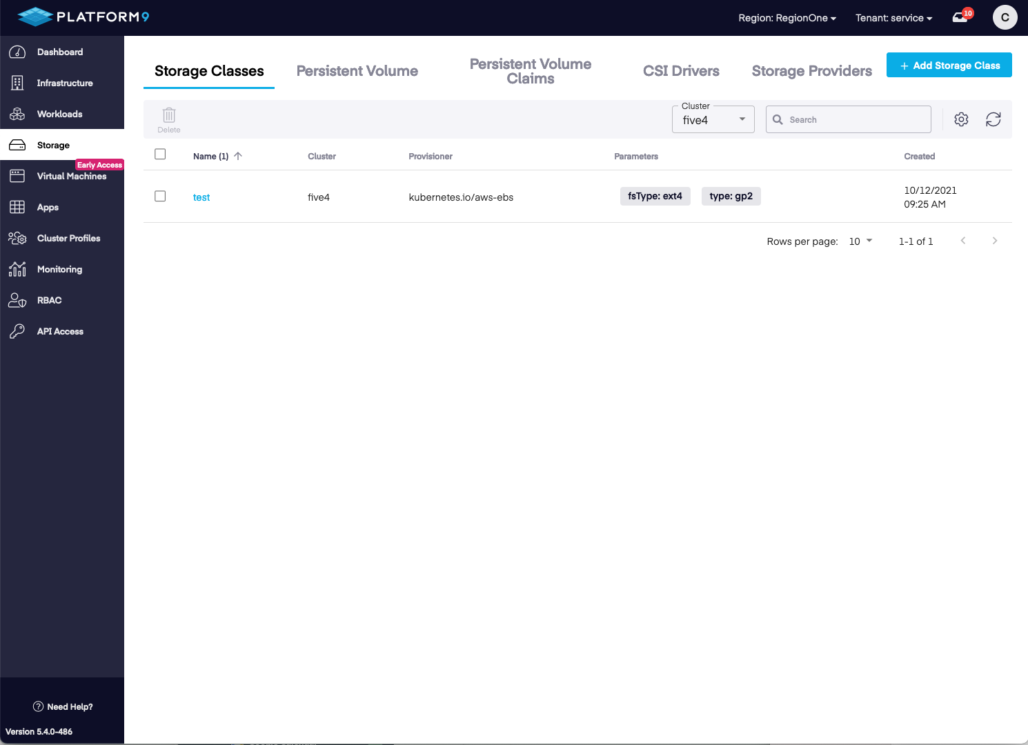 Storage Class Dashboard