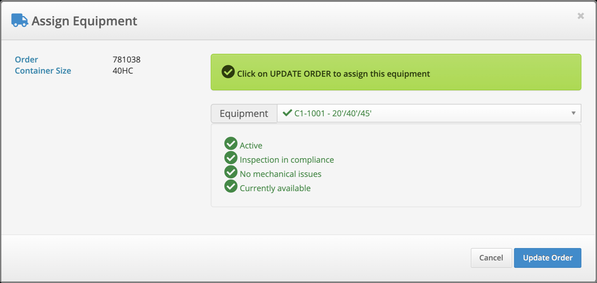 Equipment Assignment Window