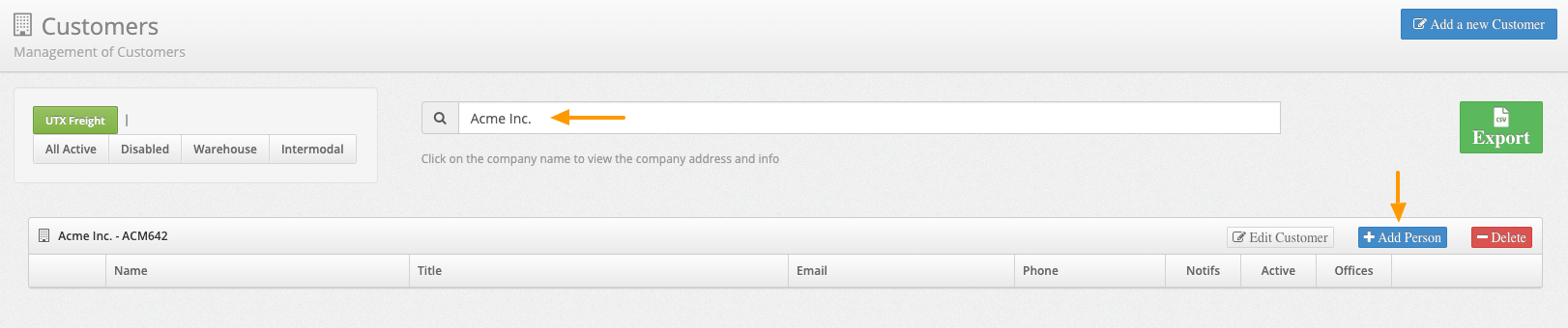 Search for customer and Add a person