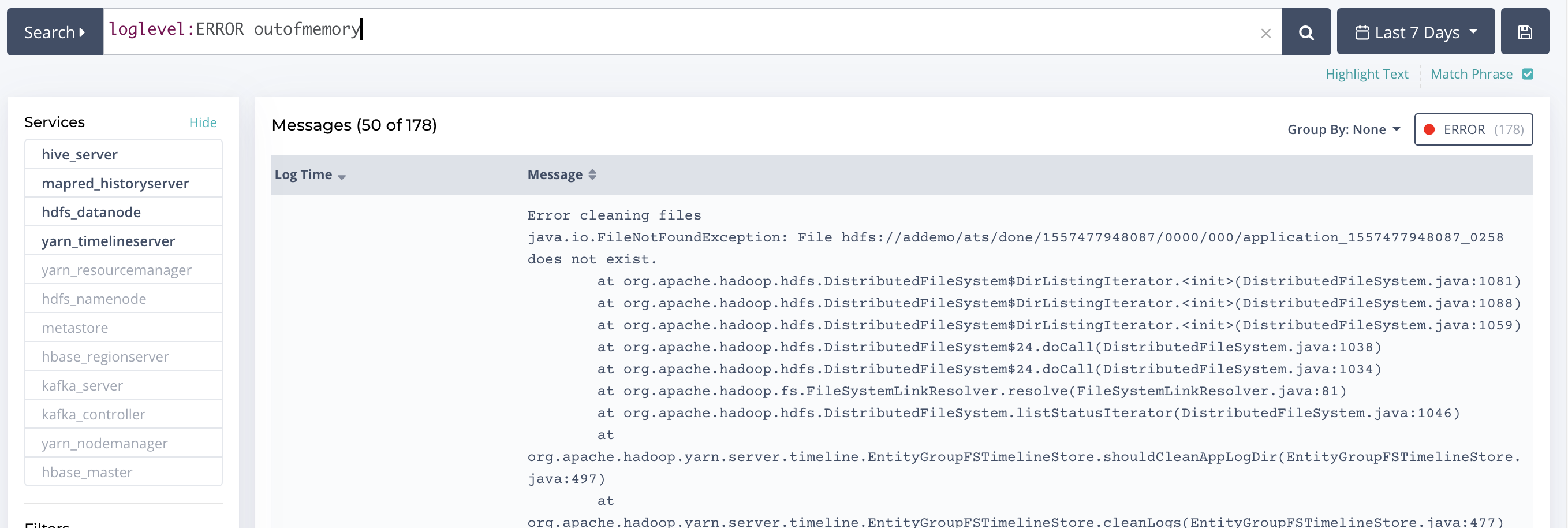 debug search logs