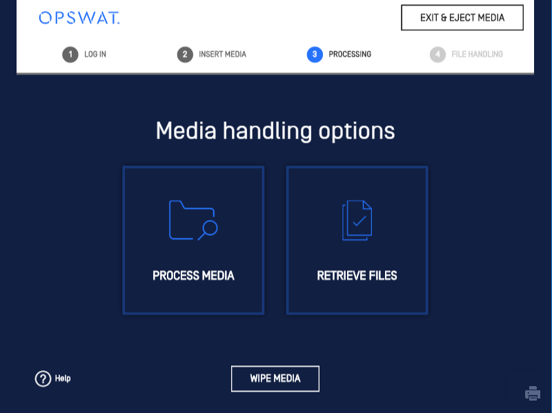 Image: "Media Handling Options" on Kiosk UI