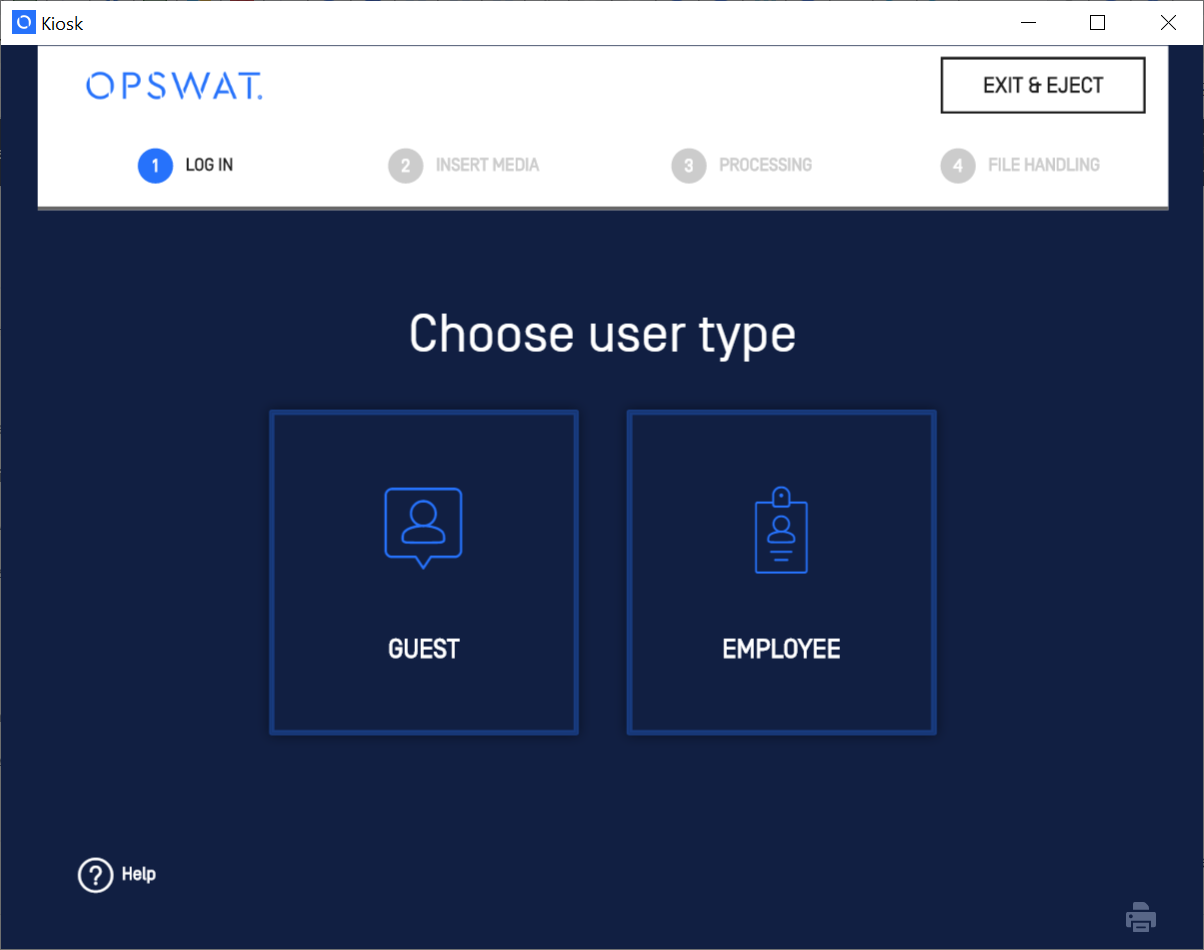**Image:** "Choose user type" screen on Kiosk UI