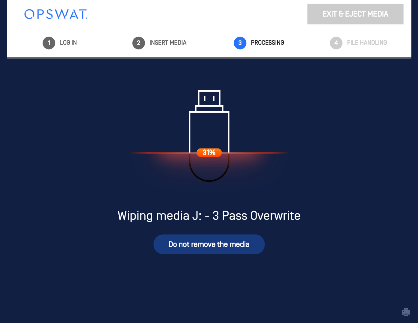 Image: Wiping media on 1 removable media device using "3 Pass Overwrite" option