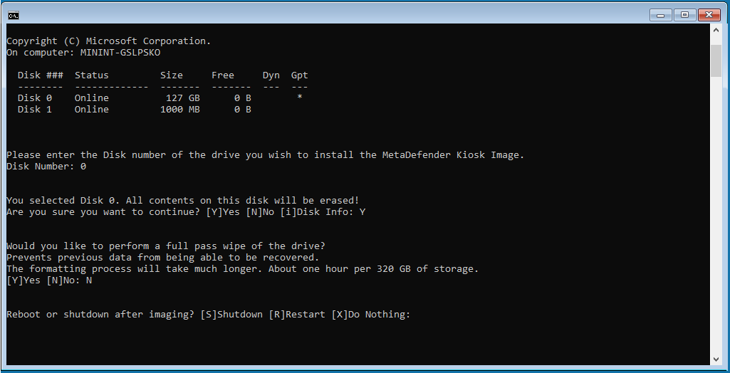 Image: Command prompt window on WinPE environment