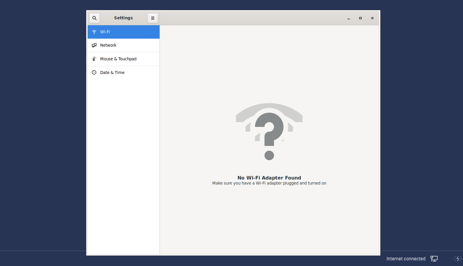 “No Wi-fi Adapter Found” message