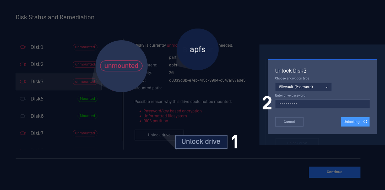 Unlocking a FileVault encrypted disk using a password